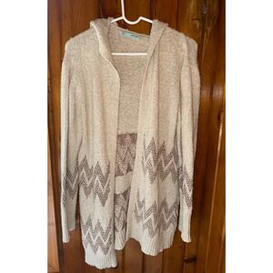 Maurices Cardigan Sweater Hooded Open‎ Front Beige Brown Aztec Womens size Latge